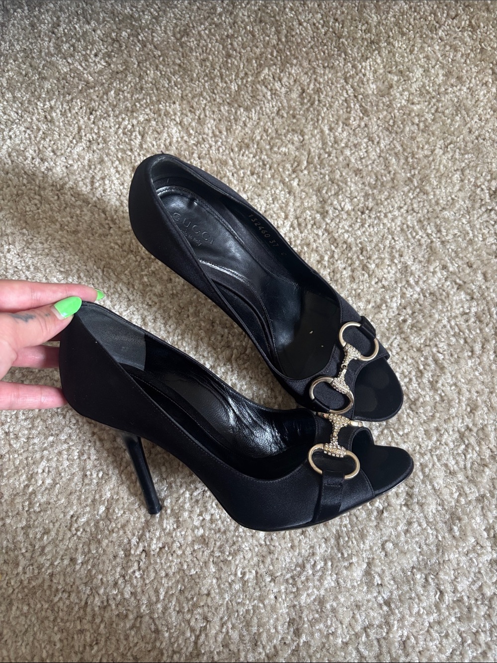 Gucci satin open toe pumps